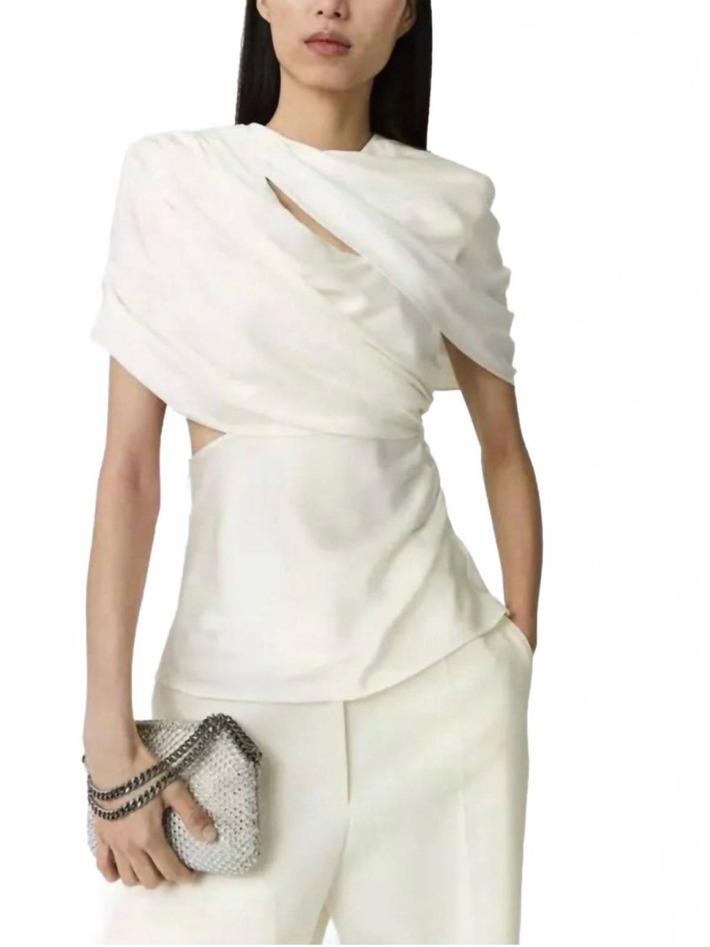 NWT Stella McCartney Cream Draped Cutout Asymmetric Cape Top
